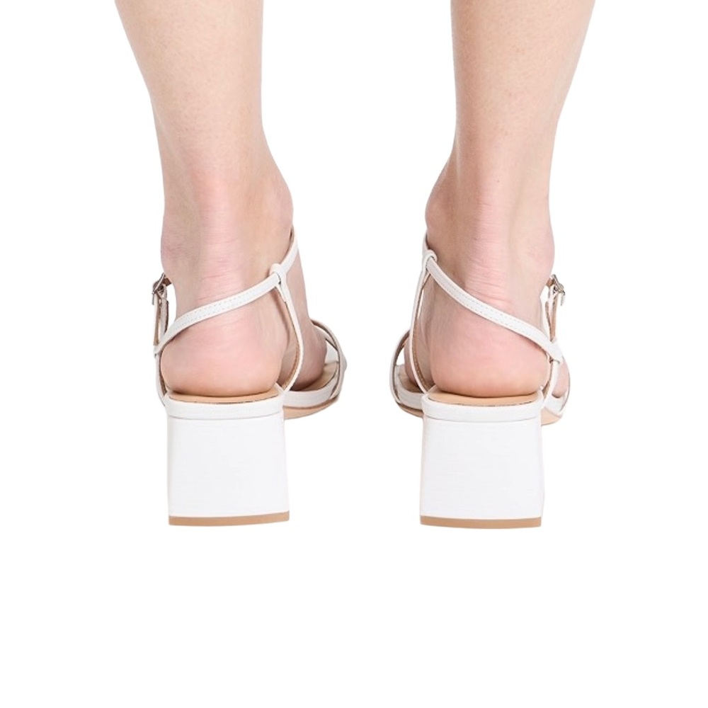 Badgley Mischka Carlota White Leather Square Toe Block Heel Sandals – Size 9 - Picture 4 of 9